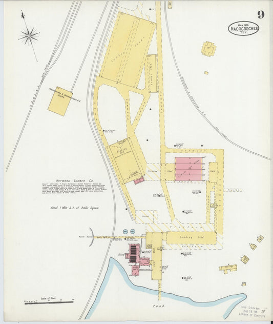 Sanborn Fire Insurance Map from Nacogdoches, Nacogdoches County, Texas (1906), Sheet #0009 - Historic Sanborn Fire Insurance Map Print, vintage old map wall art, antique decor, genealogy gift, Texas Texas map