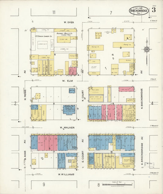 Sanborn Fire Insurance Map from Breckenridge, Stephens County, Texas (1921), Sheet #0003 - Historic Sanborn Fire Insurance Map Print, vintage old map wall art, antique decor, genealogy gift, Texas Texas map
