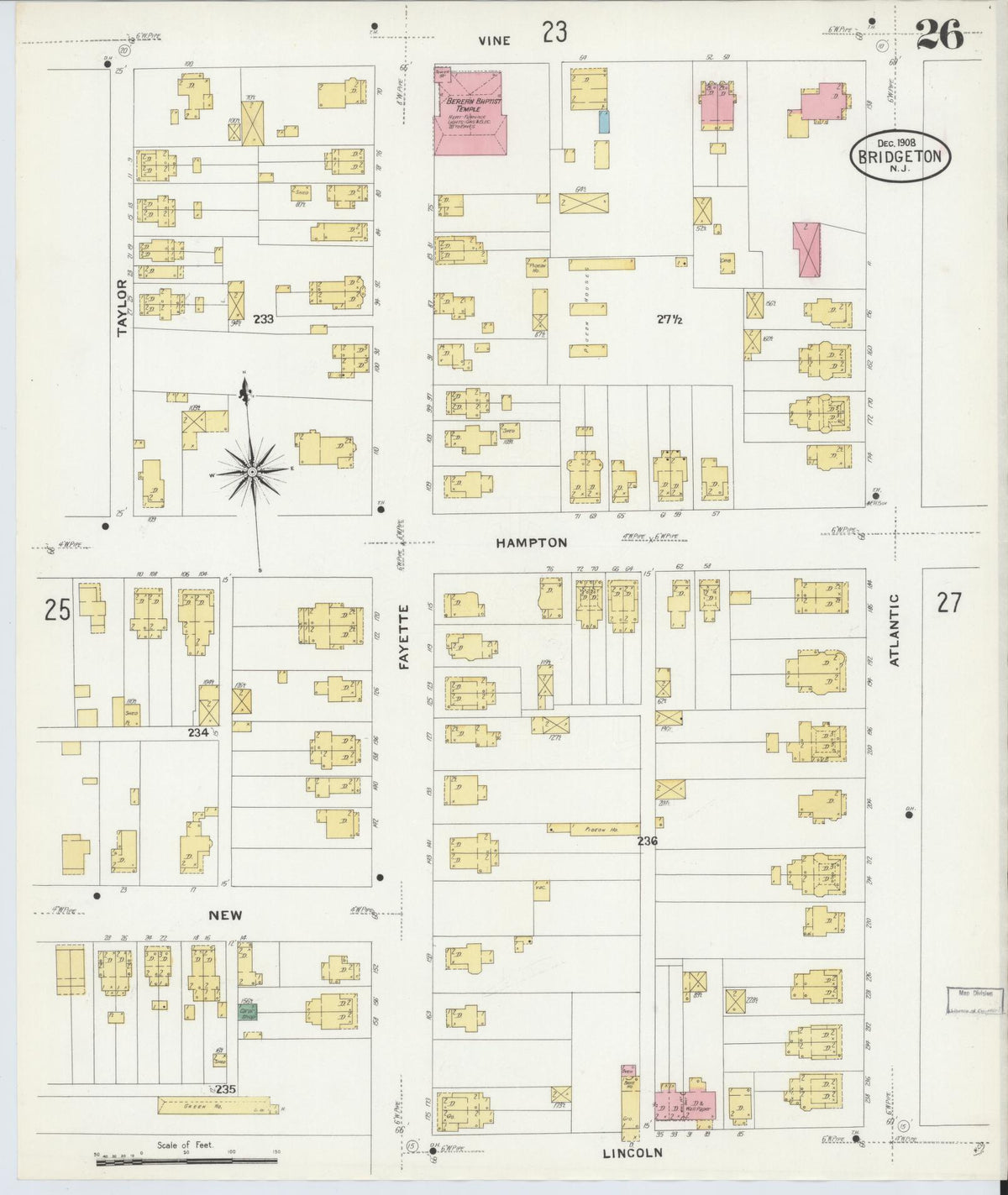 Sanborn Fire Insurance Map from Bridgeton, Cumberland County, New Jersey (1908), Sheet #0026 - Complete Map Set gallery image, historic Sanborn map, vintage wall art, New Jersey New Jersey