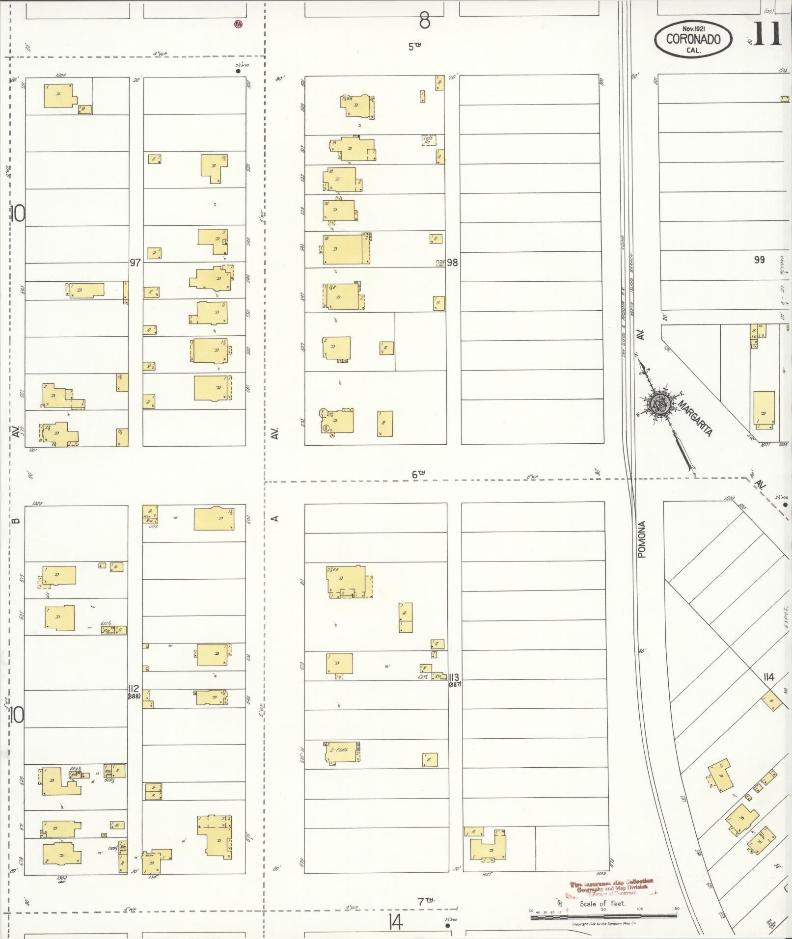 Sanborn Fire Insurance Map from Coronado, San Diego County, California (1921), Sheet #0011 - Complete Map Set gallery image, historic Sanborn map, vintage wall art, California California