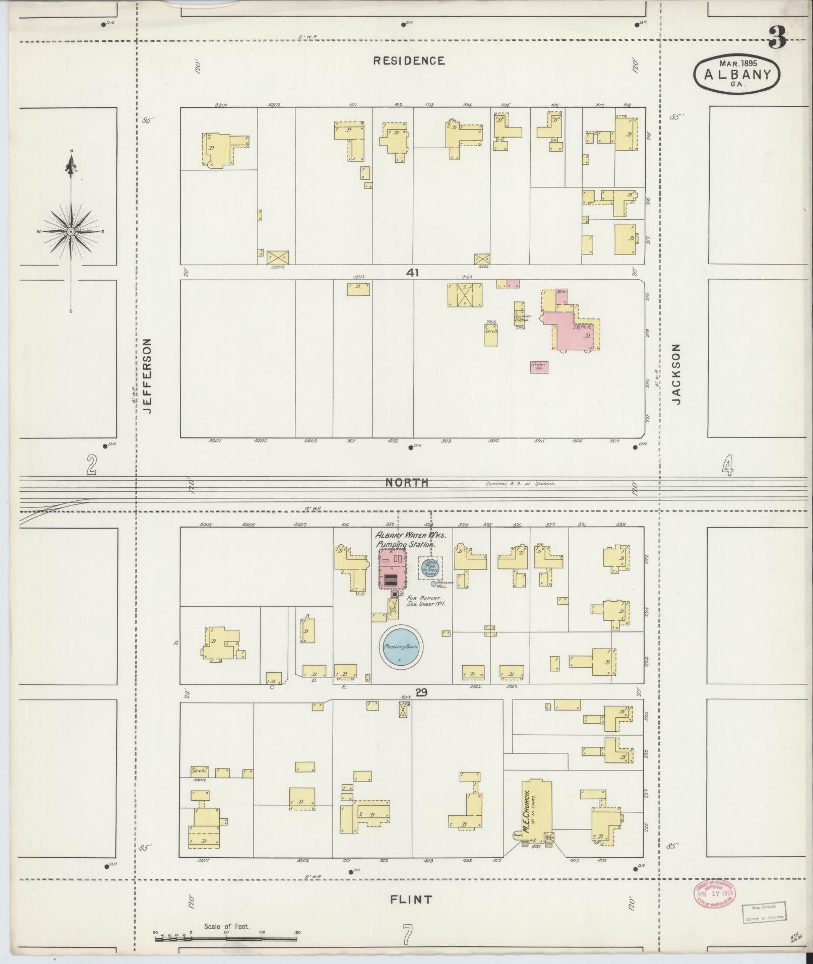 Sanborn Fire Insurance Map from Albany, Dougherty County, Georgia (1895), Sheet #0003 - Historic Sanborn Fire Insurance Map Print, vintage old map wall art, antique decor, genealogy gift, Georgia Georgia map