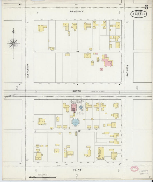 Sanborn Fire Insurance Map from Albany, Dougherty County, Georgia (1895), Sheet #0003 - Historic Sanborn Fire Insurance Map Print, vintage old map wall art, antique decor, genealogy gift, Georgia Georgia map