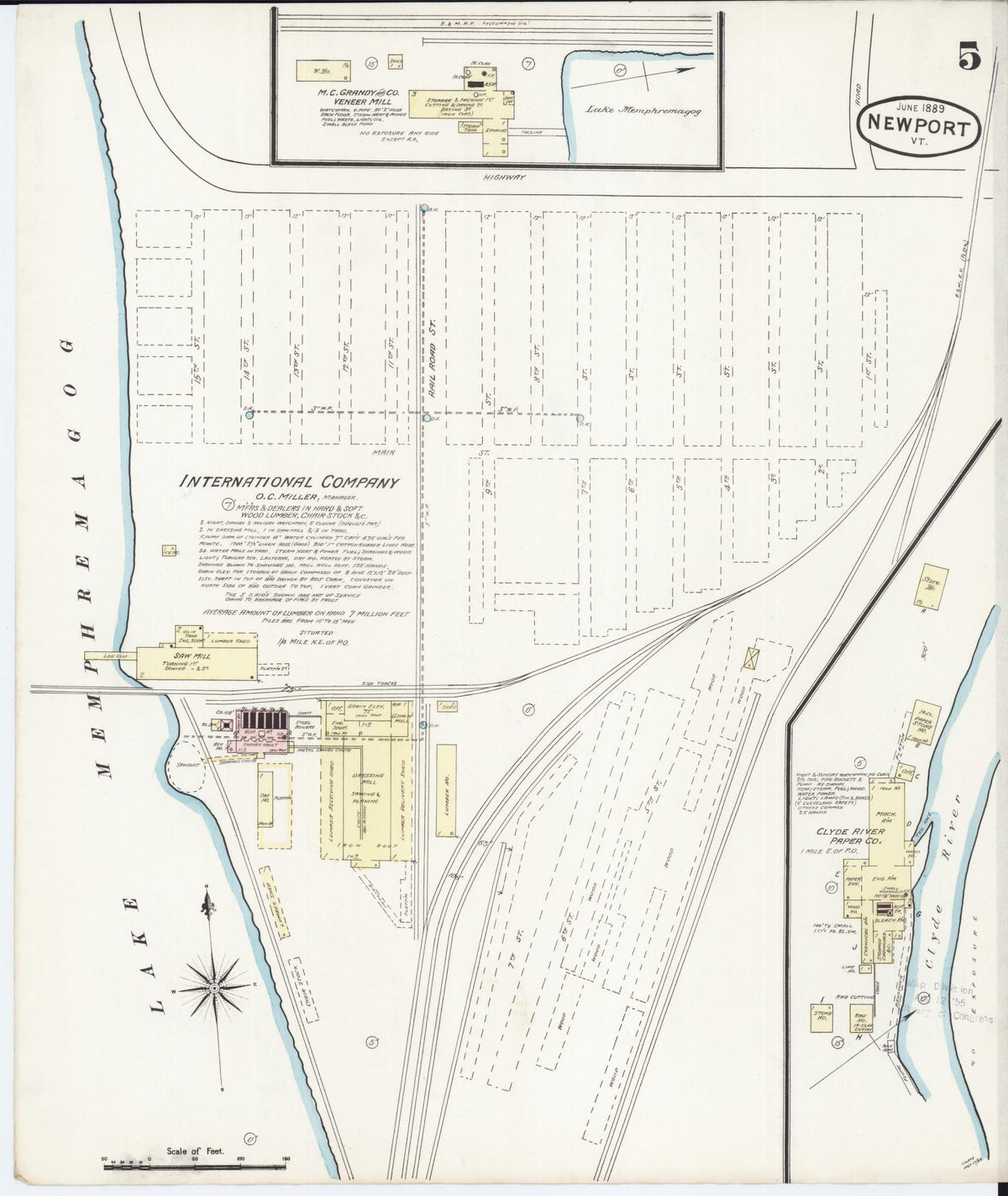 Sanborn Fire Insurance Map from Newport, Orleans County, Vermont (1889), Sheet #0005 - Historic Sanborn Fire Insurance Map Print, vintage old map wall art, antique decor, genealogy gift, Vermont Vermont map
