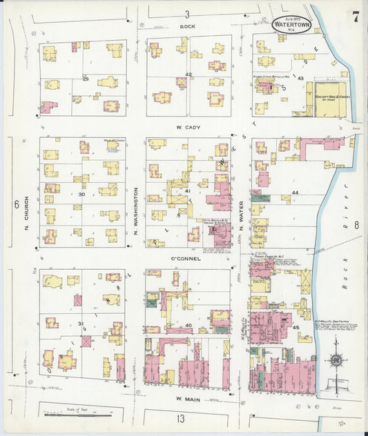 Sanborn Fire Insurance Map from Watertown, Jefferson County, Wisconsin (1909), Sheet #0007 - Historic Sanborn Fire Insurance Map Print, vintage old map wall art, antique decor, genealogy gift, Wisconsin Wisconsin map