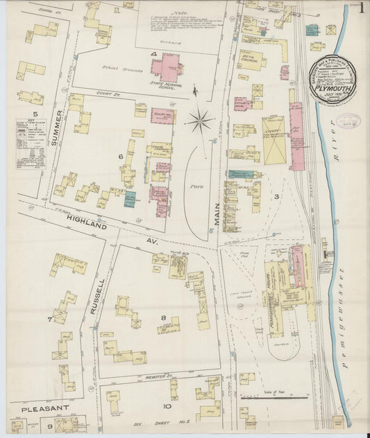Sanborn Fire Insurance Map from Plymouth, Grafton County, New Hampshire (1885), Sheet #0001 - Complete Map Set gallery image, historic Sanborn map, vintage wall art, New Hampshire New Hampshire