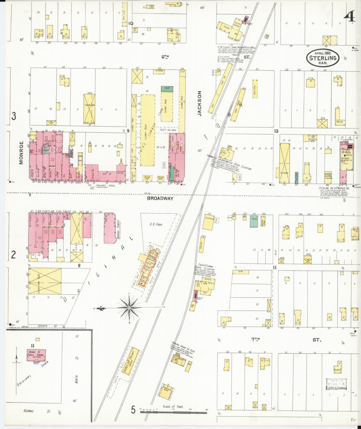 Sanborn Fire Insurance Map from Sterling, Rice County, Kansas (1905), Sheet #0004 - Historic Sanborn Fire Insurance Map Print, vintage old map wall art, antique decor, genealogy gift, Kansas Kansas map