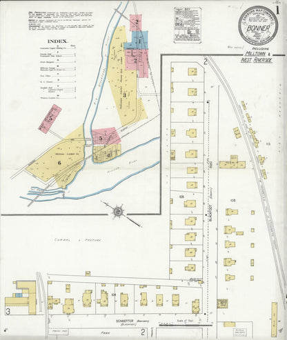 Sanborn Fire Insurance Map from Bonner, Missoula County, Montana (1921), Sheet #0001 - Complete Map Set gallery image, historic Sanborn map, vintage wall art, Montana Montana