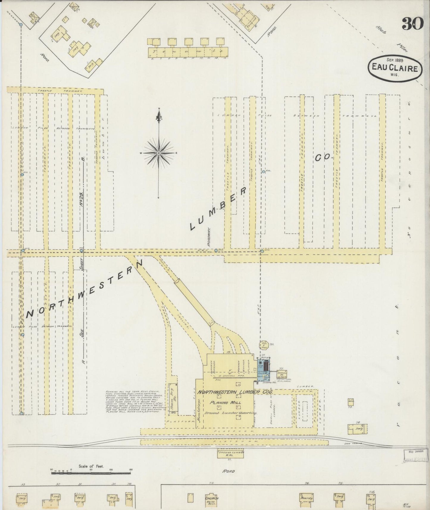 Sanborn Fire Insurance Map from Eau Claire, Eau Claire County, Wisconsin (1889), Sheet #0030 - Historic Sanborn Fire Insurance Map Print, vintage old map wall art, antique decor, genealogy gift, Wisconsin Wisconsin map