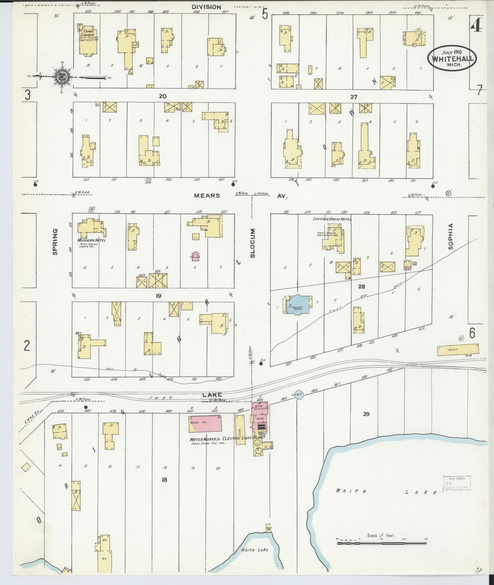Sanborn Fire Insurance Map from Whitehall, Muskegon County, Michigan (1910), Sheet #0004 - Historic Sanborn Fire Insurance Map Print, vintage old map wall art, antique decor, genealogy gift, Michigan Michigan map