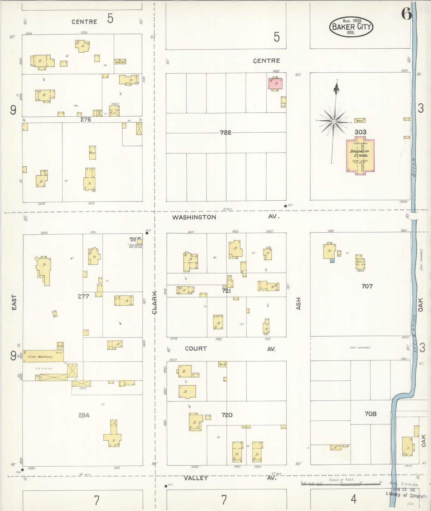 Sanborn Fire Insurance Map from Baker, Baker County, Oregon (1903), Sheet #0006 - Historic Sanborn Fire Insurance Map Print, vintage old map wall art, antique decor, genealogy gift, Oregon Oregon map