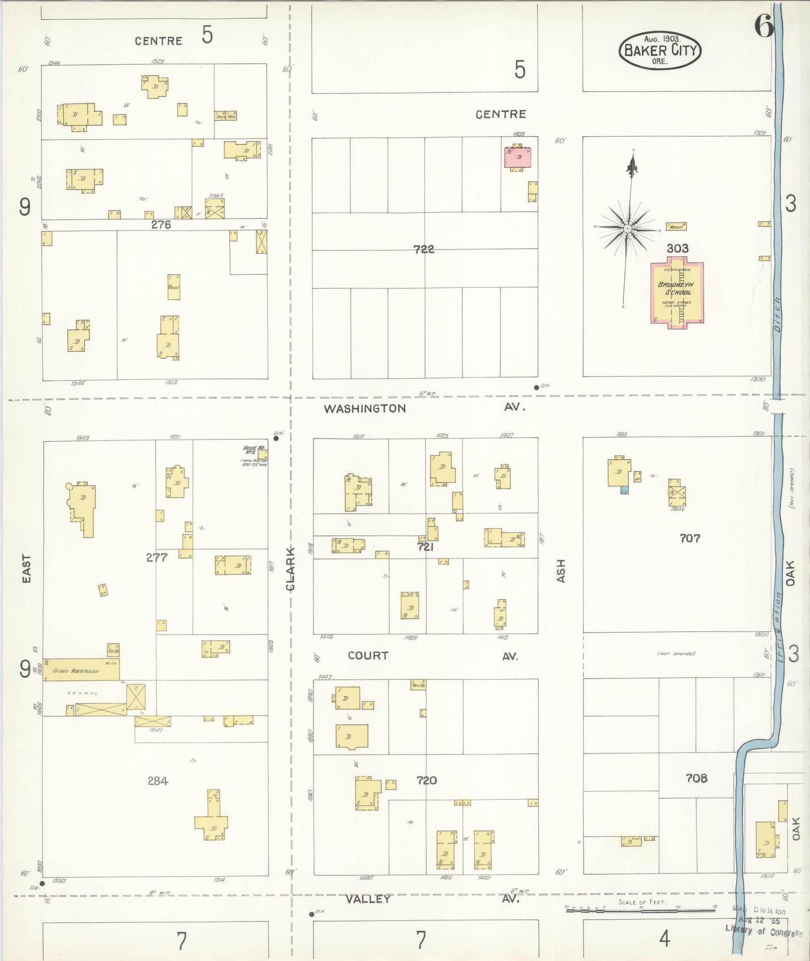 Sanborn Fire Insurance Map from Baker, Baker County, Oregon (1903), Sheet #0006 - Historic Sanborn Fire Insurance Map Print, vintage old map wall art, antique decor, genealogy gift, Oregon Oregon map