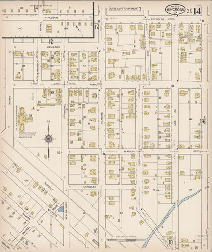 Sanborn Fire Insurance Map from Waycross, Ware County, Georgia (1922), Sheet #0014 - Complete Map Set gallery image, historic Sanborn map, vintage wall art, Georgia Georgia