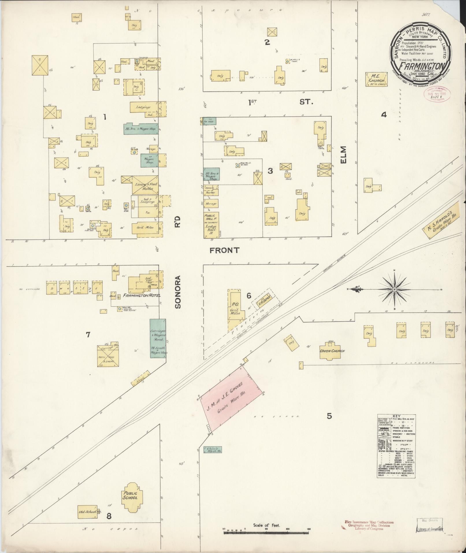 Sanborn Fire Insurance Map from Farmington, San Joaquin County, California (1890), Sheet #0001 - Historic Sanborn Fire Insurance Map Print, vintage old map wall art, antique decor, genealogy gift, California California map