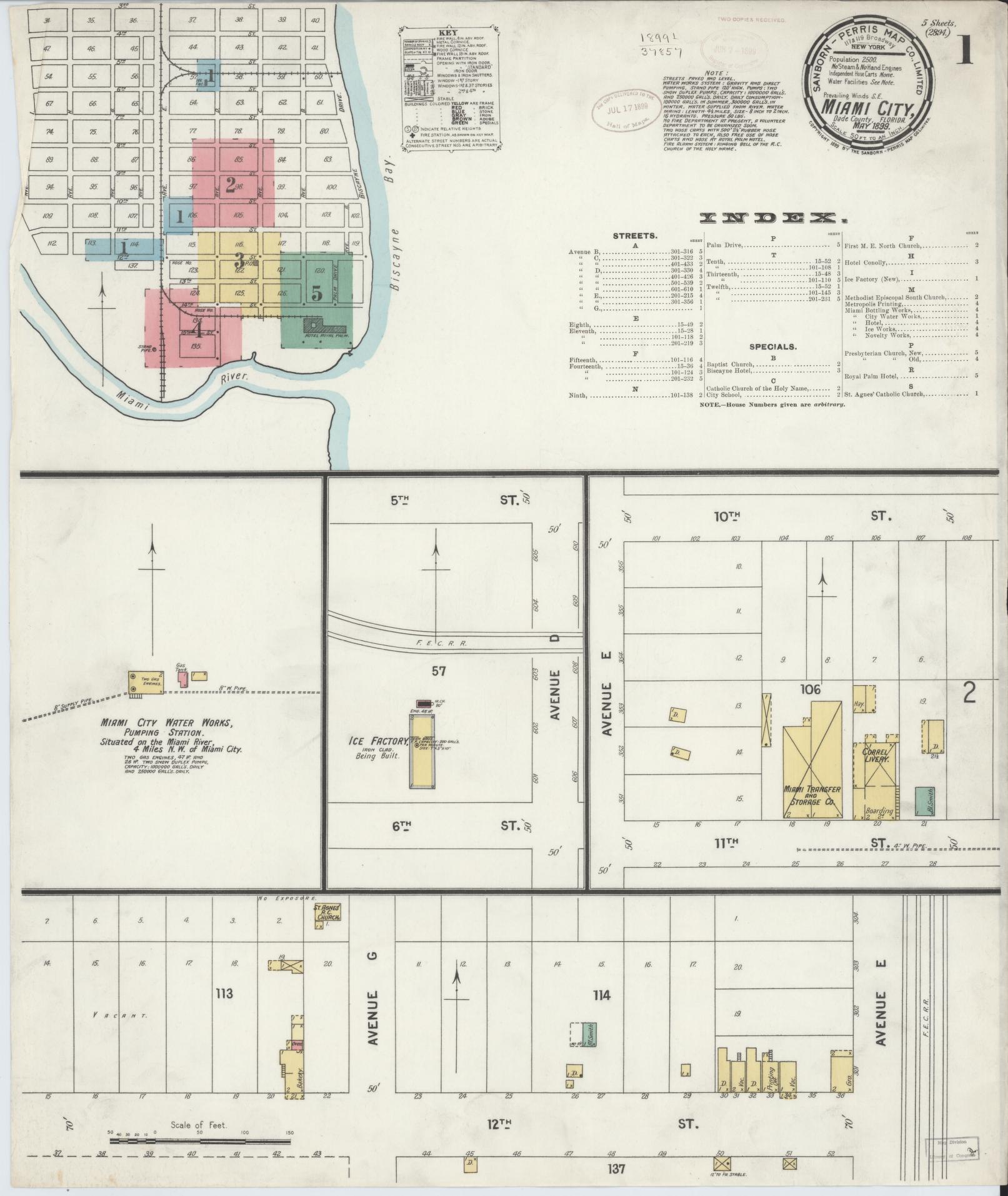 Sanborn Fire Insurance Map from Miami, Dade County, Florida (1899), Sheet #0001 - Complete Map Set gallery image, historic Sanborn map, vintage wall art, Florida Florida