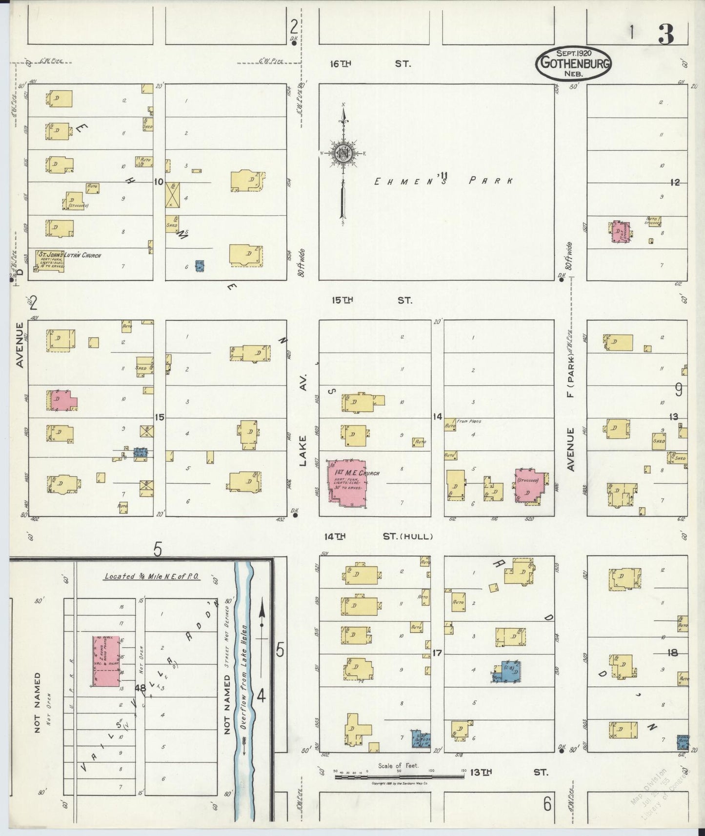 Sanborn Fire Insurance Map from Gothenburg, Dawson County, Nebraska (1920), Sheet #0003 - Complete Map Set gallery image, historic Sanborn map, vintage wall art, Nebraska Nebraska