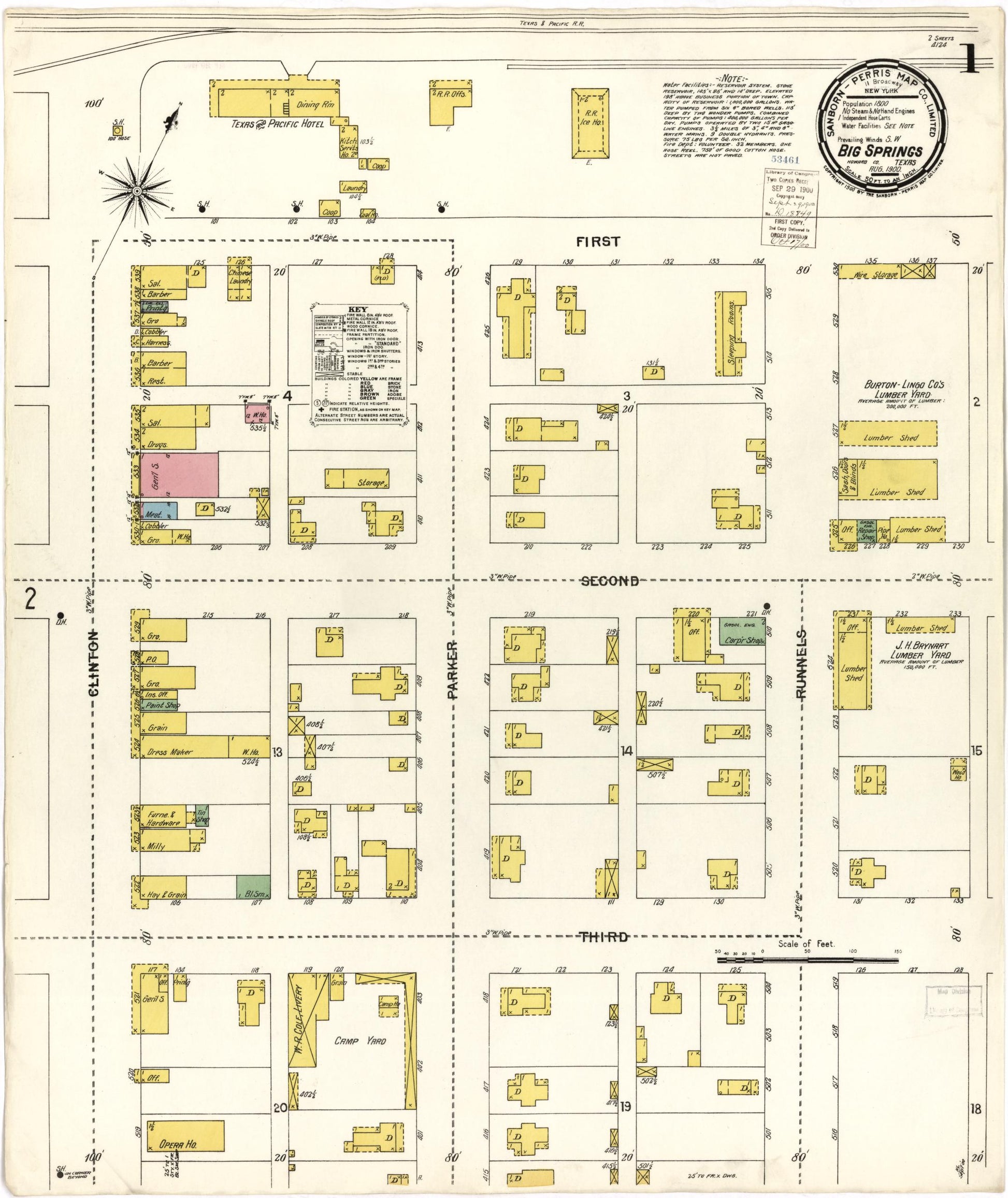 Sanborn Fire Insurance Map from Big Spring, Howard County, Texas. (1900) – Historic Sanborn Fire Insurance Map Print