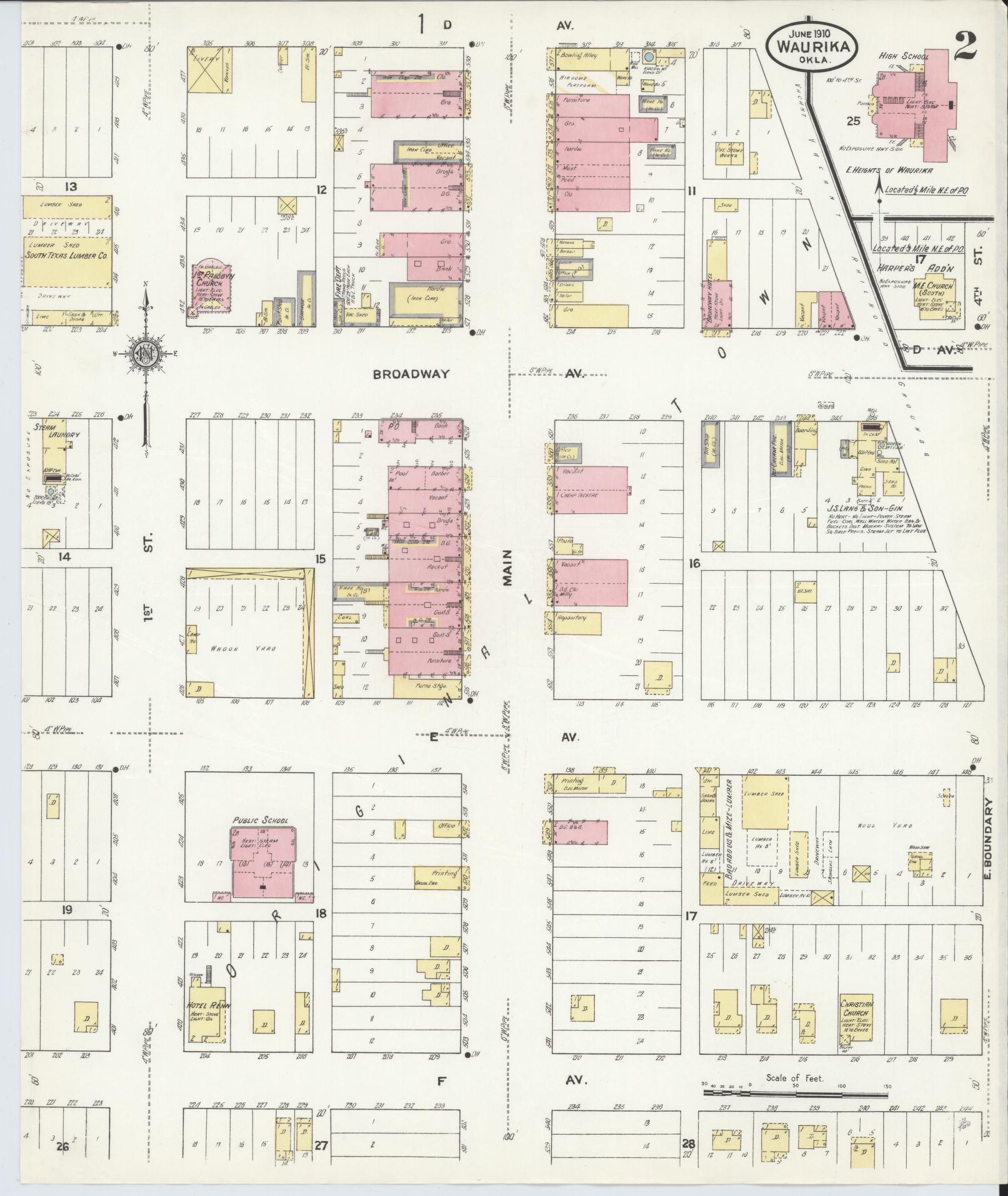 Sanborn Fire Insurance Map from Waurika, Jefferson County, Oklahoma (1910), Sheet #0002 - Complete Map Set gallery image, historic Sanborn map, vintage wall art, Oklahoma Oklahoma