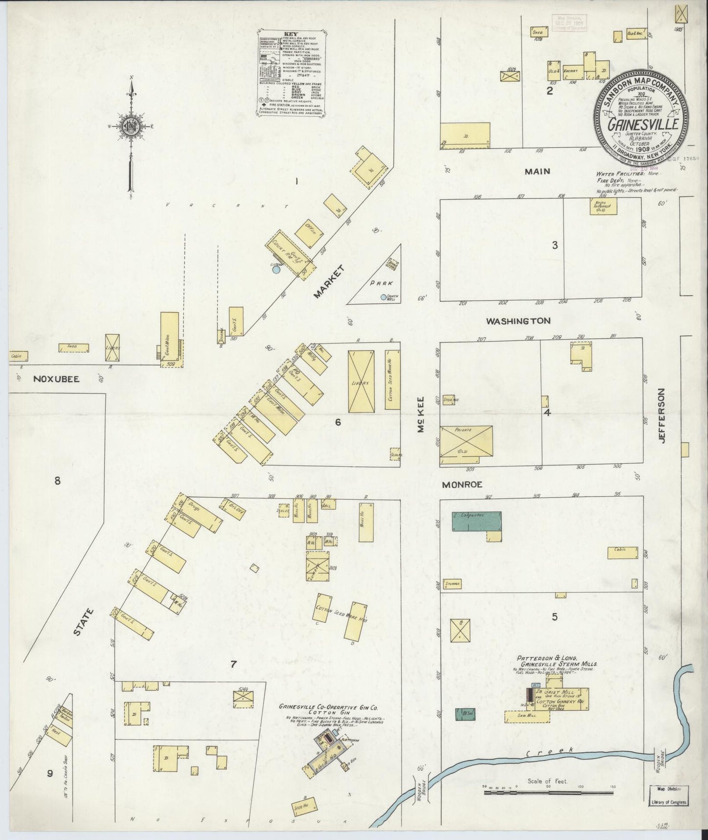 Sanborn Fire Insurance Map from Gainesville, Sumter County, Alabama (1909), Sheet #0001 - Historic Sanborn Fire Insurance Map Print, vintage old map wall art, antique decor, genealogy gift, Alabama Alabama map