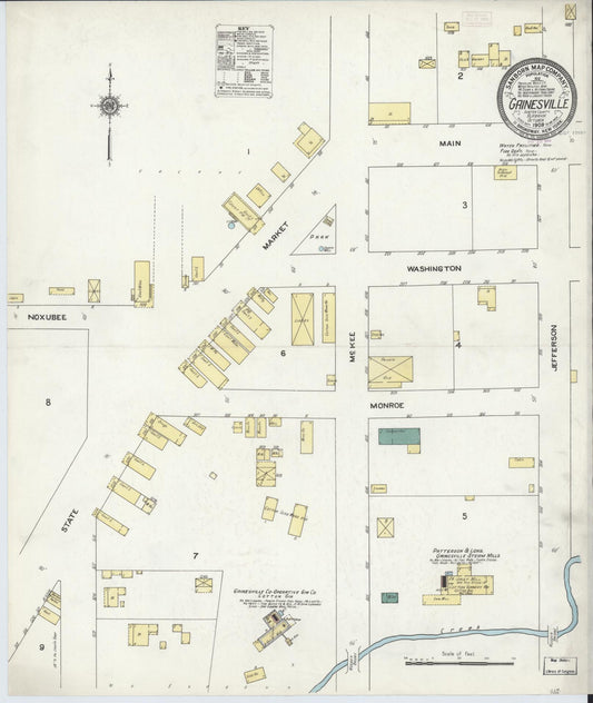 Sanborn Fire Insurance Map from Gainesville, Sumter County, Alabama (1909), Sheet #0001 - Historic Sanborn Fire Insurance Map Print, vintage old map wall art, antique decor, genealogy gift, Alabama Alabama map