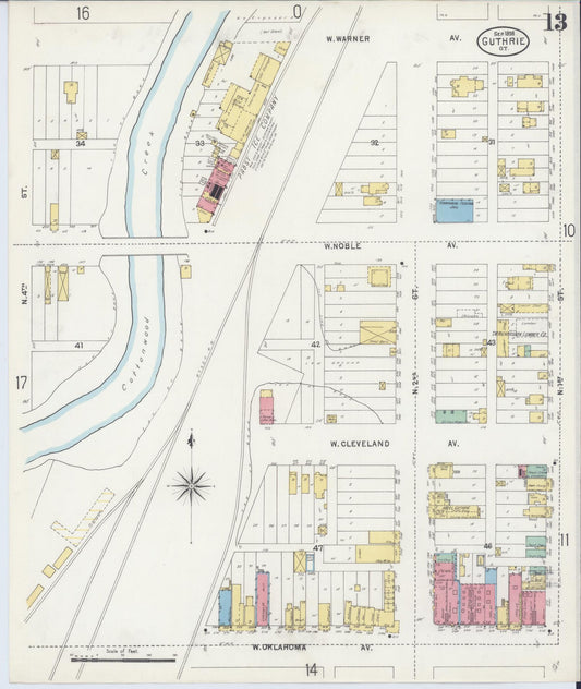 Sanborn Fire Insurance Map from Guthrie, Logan County, Oklahoma (1898), Sheet #0013 - Historic Sanborn Fire Insurance Map Print, vintage old map wall art, antique decor, genealogy gift, Oklahoma Oklahoma map
