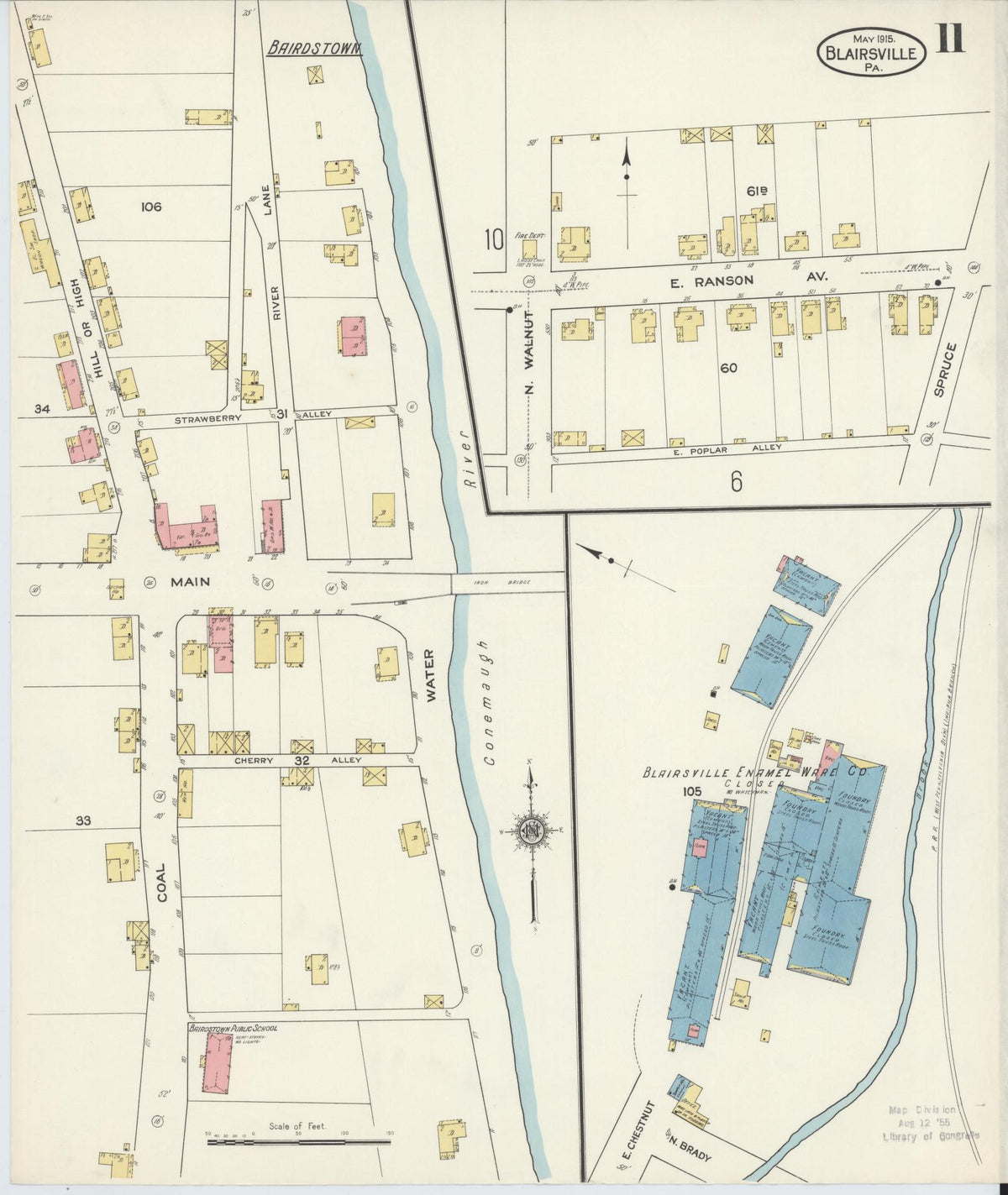 Sanborn Fire Insurance Map from Blairsville, Indiana County, Pennsylvania (1915), Sheet #0011 - Historic Sanborn Fire Insurance Map Print, vintage old map wall art, antique decor, genealogy gift, Blairsville Indiana map