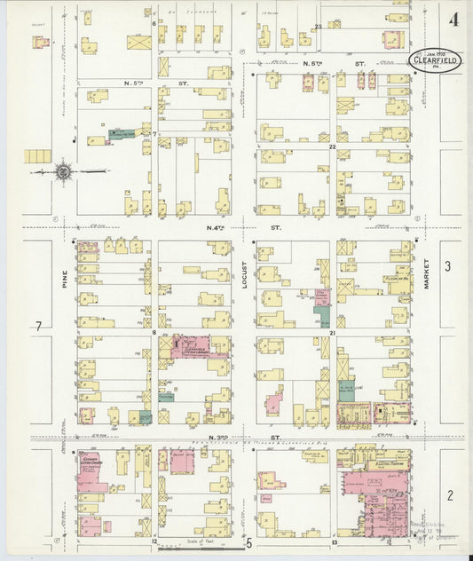 Sanborn Fire Insurance Map from Clearfield, Clearfield County, Pennsylvania (1911), Sheet #0004 - Historic Sanborn Fire Insurance Map Print, vintage old map wall art, antique decor, genealogy gift, Pennsylvania Pennsylvania map