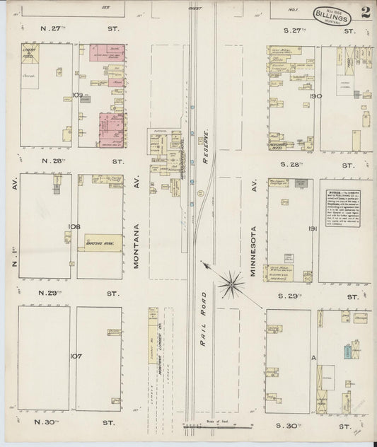 Sanborn Fire Insurance Map from Billings, Yellowstone County, Montana (1884), Sheet #0002 - Historic Sanborn Fire Insurance Map Print, vintage old map wall art, antique decor, genealogy gift, Montana Montana map