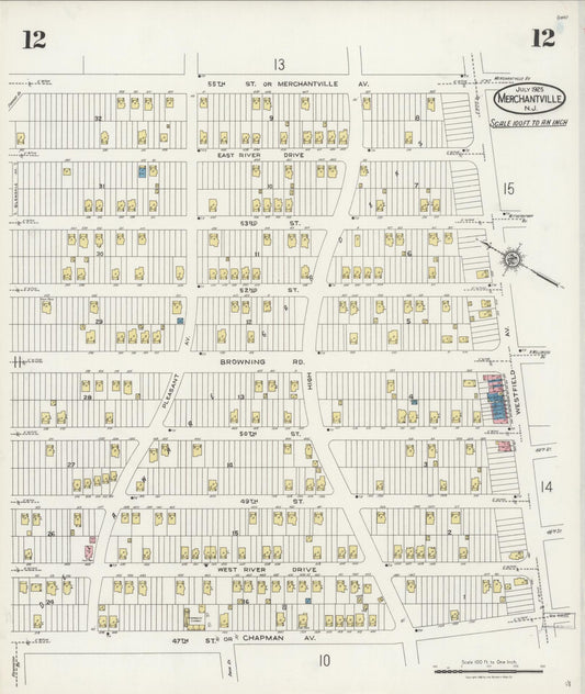 Sanborn Fire Insurance Map from Merchantville, Camden County, New Jersey (1925), Sheet #0012 - Historic Sanborn Fire Insurance Map Print, vintage old map wall art, antique decor, genealogy gift, New Jersey New Jersey map