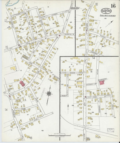 Sanborn Fire Insurance Map from Sanford, York County, Maine (1921), Sheet #0016 - Complete Map Set gallery image, historic Sanborn map, vintage wall art, Maine Maine