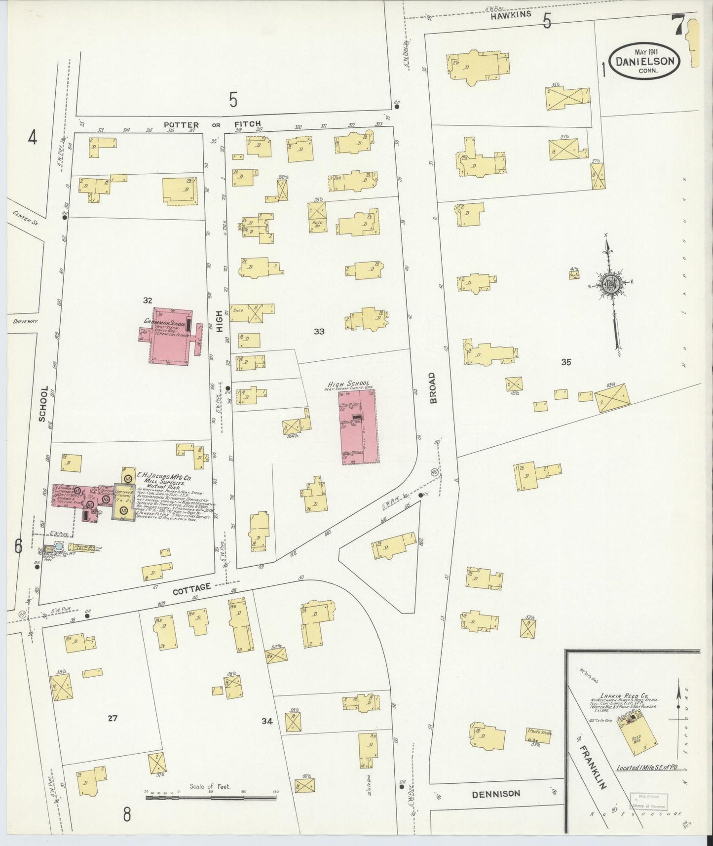 Sanborn Fire Insurance Map from Danielson, Windham County, Connecticut (1911), Sheet #0007 - Complete Map Set gallery image, historic Sanborn map, vintage wall art, Connecticut Connecticut