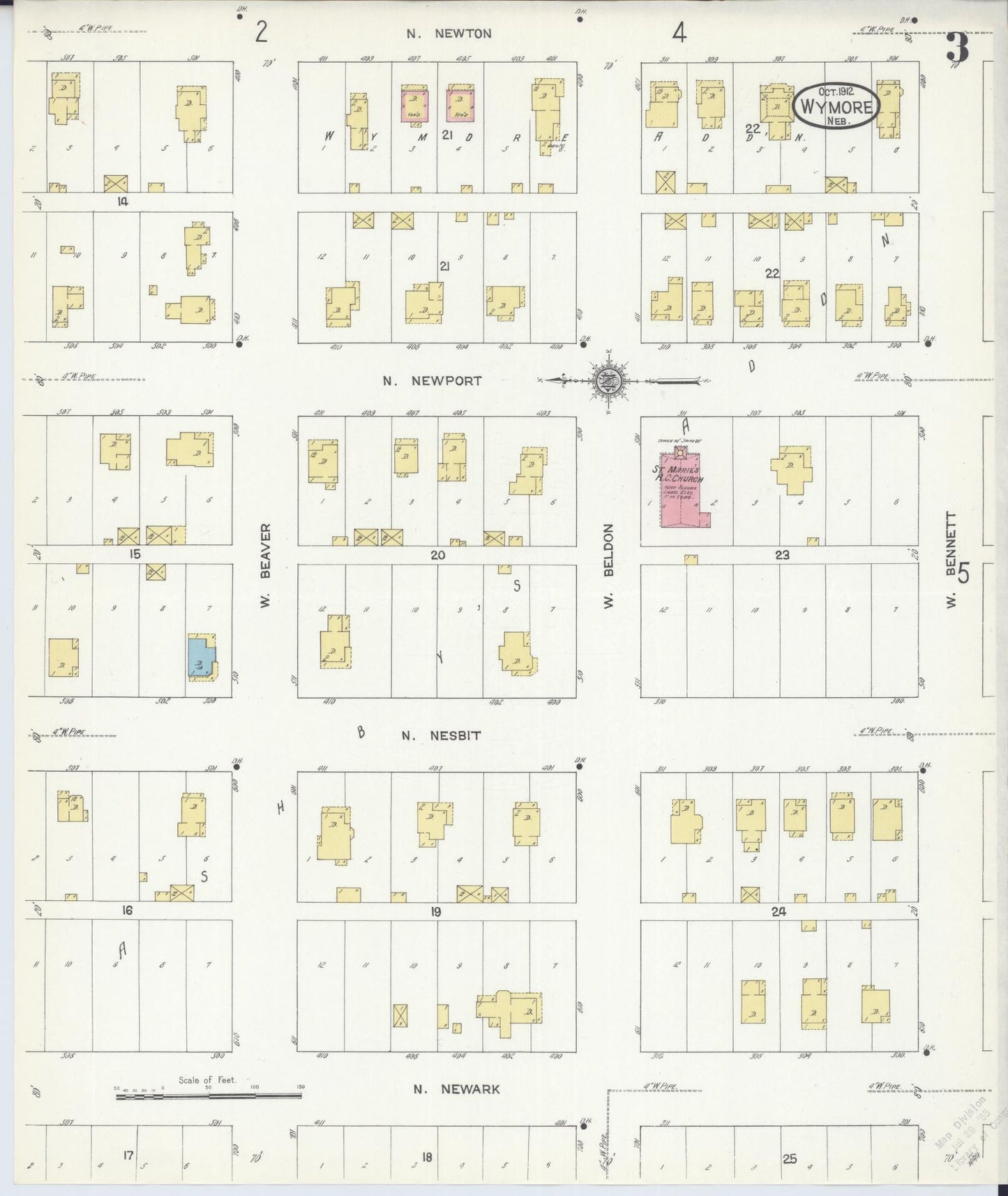 Sanborn Fire Insurance Map from Wymore, Gage County, Nebraska (1912), Sheet #0003 - Complete Map Set gallery image, historic Sanborn map, vintage wall art, Nebraska Nebraska