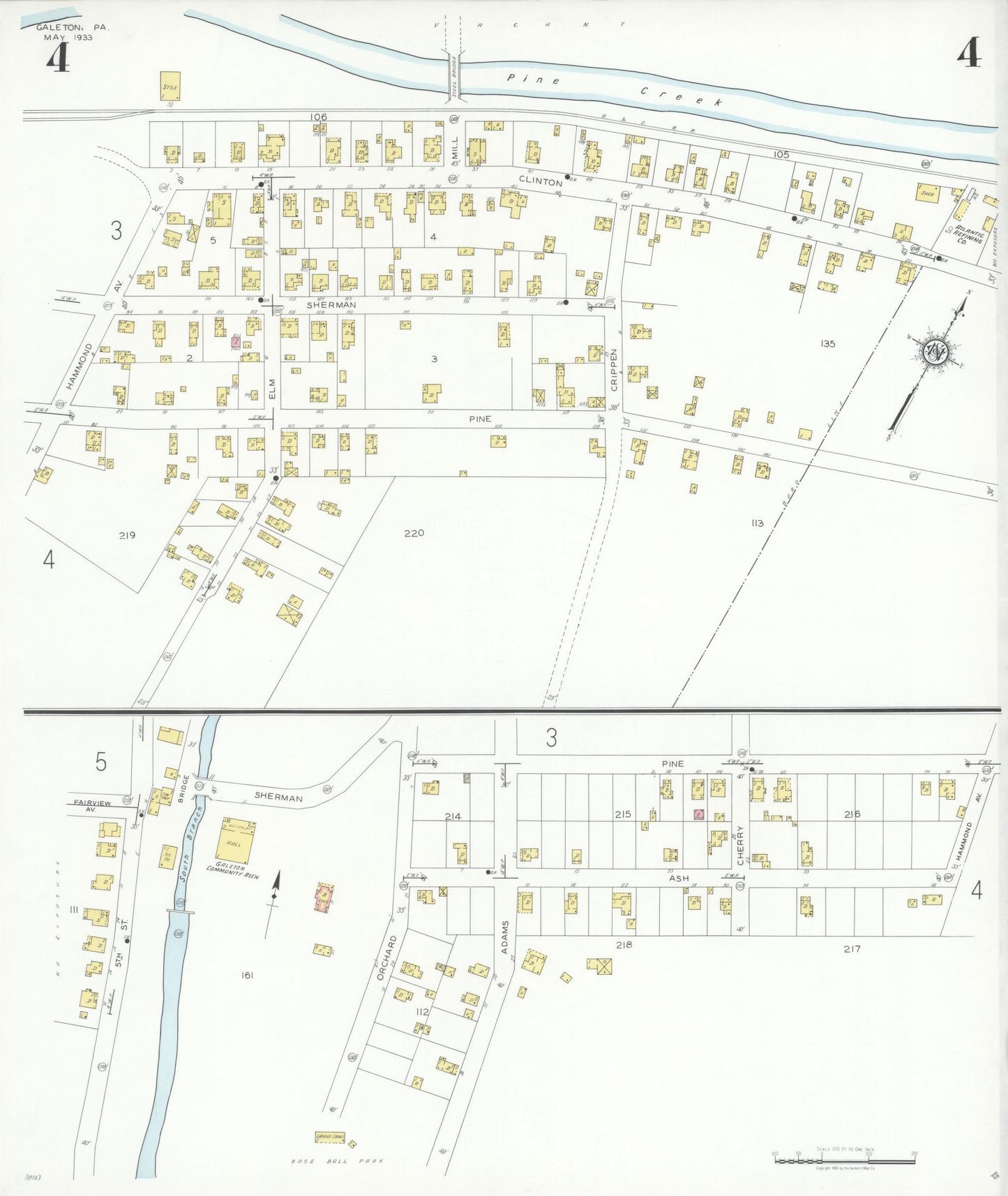 Sanborn Fire Insurance Map from Galeton, Potter County, Pennsylvania (1933), Sheet #0004 - Historic Sanborn Fire Insurance Map Print, vintage old map wall art, antique decor, genealogy gift, Pennsylvania Pennsylvania map