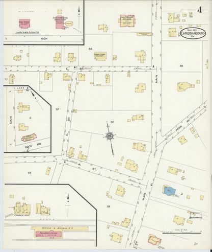 Sanborn Fire Insurance Map from Christiansburg, Montgomery County, Virginia (1913), Sheet #0004 - Historic Sanborn Fire Insurance Map Print, vintage old map wall art, antique decor, genealogy gift, Virginia Virginia map