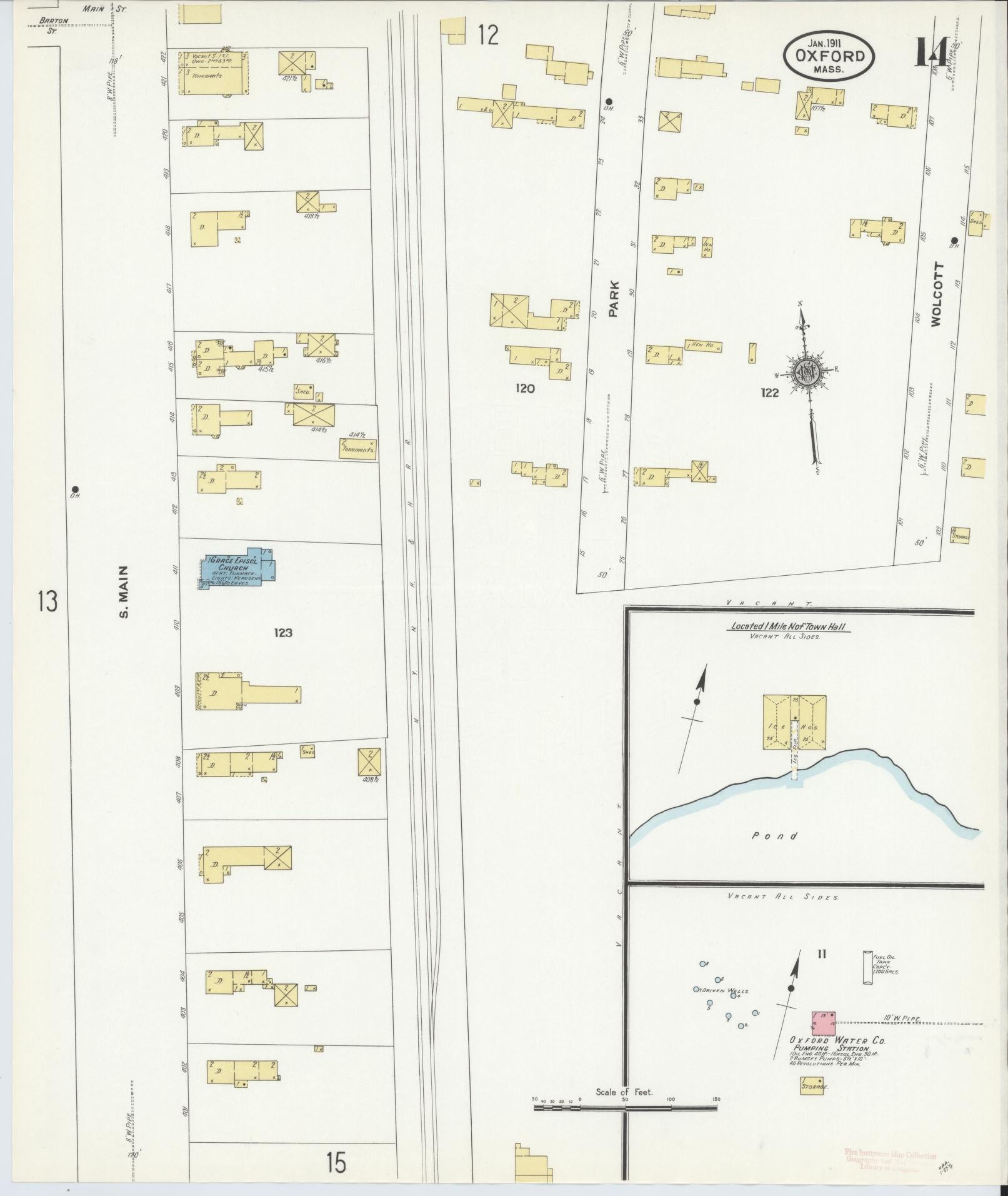 Sanborn Fire Insurance Map from Oxford, Worcester County, Massachusetts (1911), Sheet #0014 - Complete Map Set gallery image, historic Sanborn map, vintage wall art, Massachusetts Massachusetts
