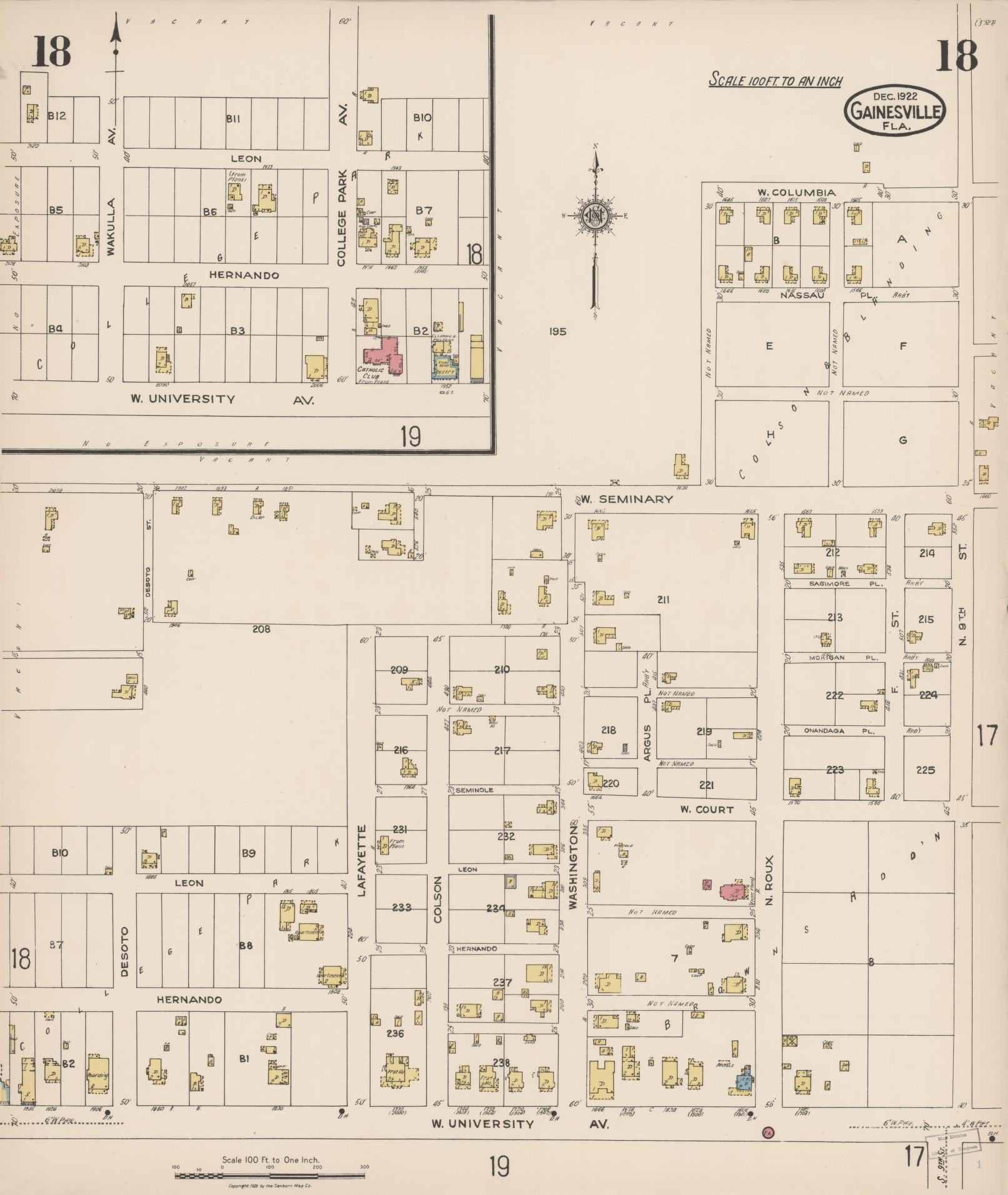 Sanborn Fire Insurance Map from Gainesville, Alachua County, Florida (1922), Sheet #0018 - Complete Map Set gallery image, historic Sanborn map, vintage wall art, Florida Florida