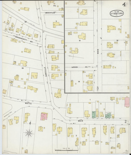 Sanborn Fire Insurance Map from Stanford, Lincoln County, Kentucky (1896), Sheet #0004 - Historic Sanborn Fire Insurance Map Print, vintage old map wall art, antique decor, genealogy gift, Kentucky Kentucky map