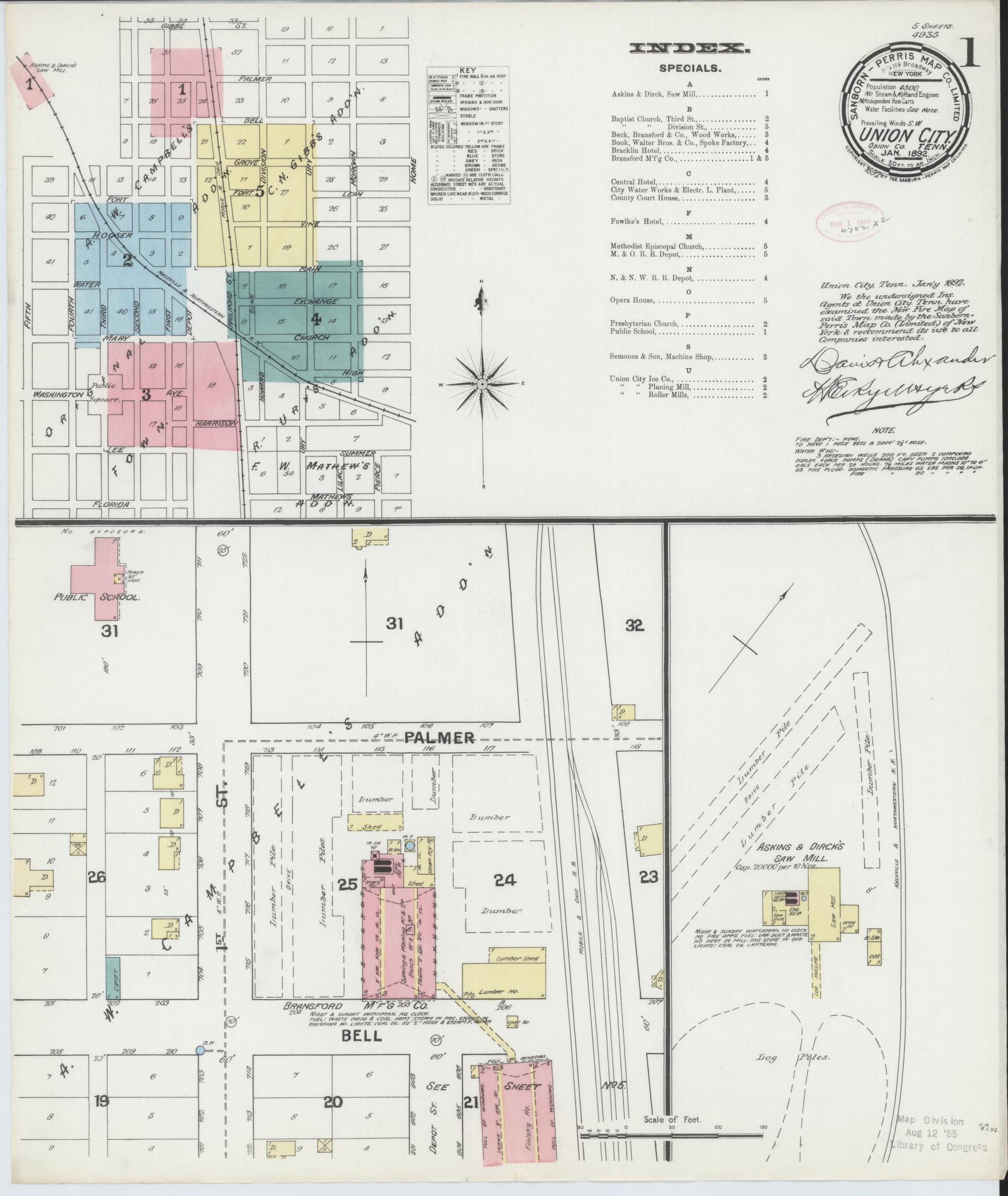 Sanborn Fire Insurance Map from Union City, Obion County, Tennessee. (1892) – Historic Sanborn Fire Insurance Map Print