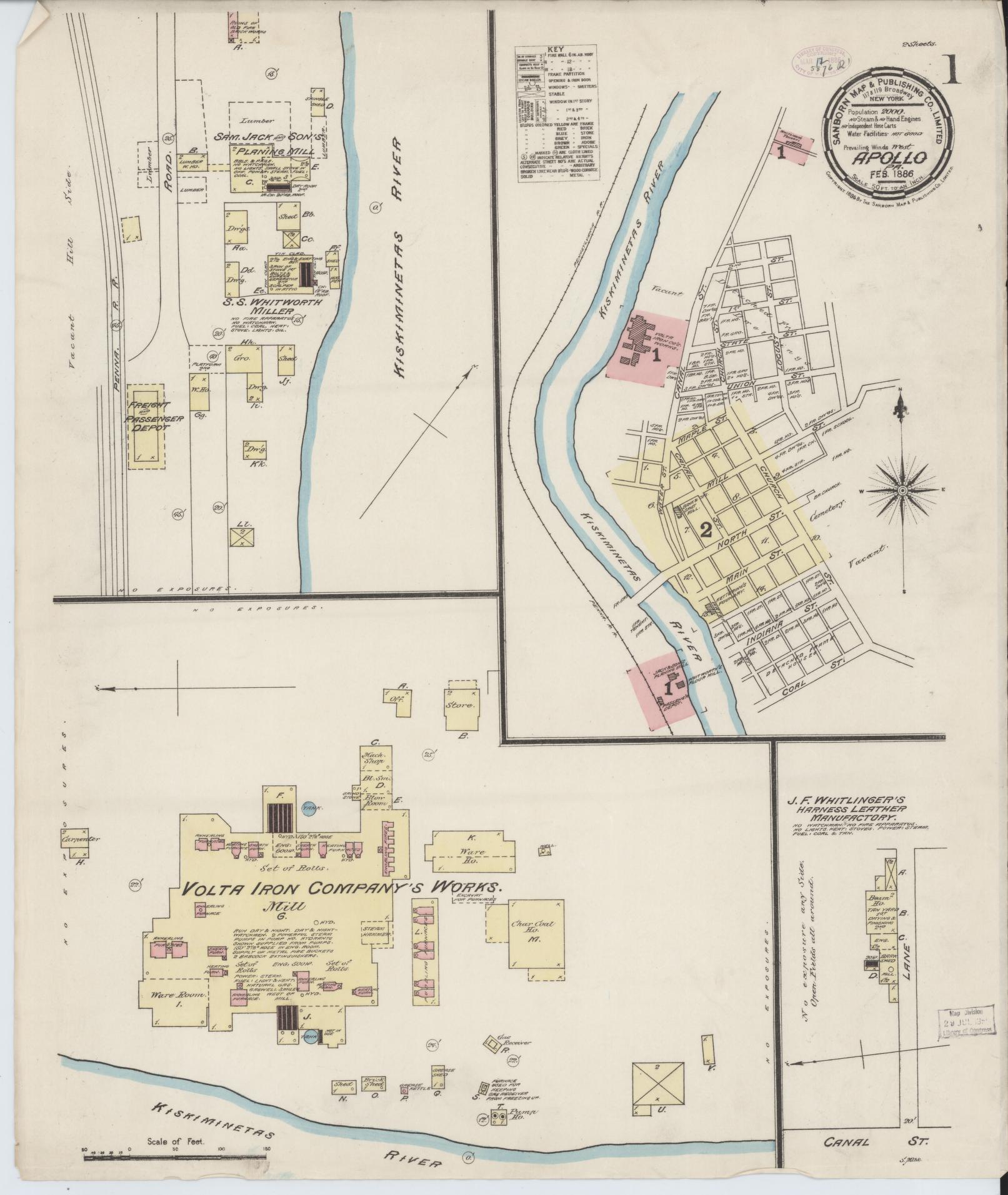 Sanborn Fire Insurance Map from Apollo, Armstrong County, Pennsylvania (1886), Sheet #0001 - Historic Sanborn Fire Insurance Map Print, vintage old map wall art, antique decor, genealogy gift, Pennsylvania Pennsylvania map