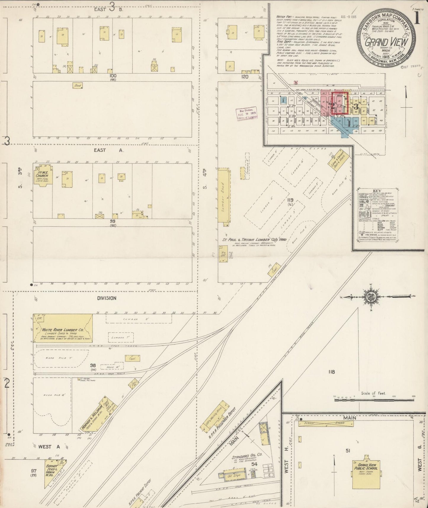 Sanborn Fire Insurance Map from Grandview, Yakima County, Washington (1915), Sheet #0001 - Complete Map Set gallery image, historic Sanborn map, vintage wall art, Washington Washington