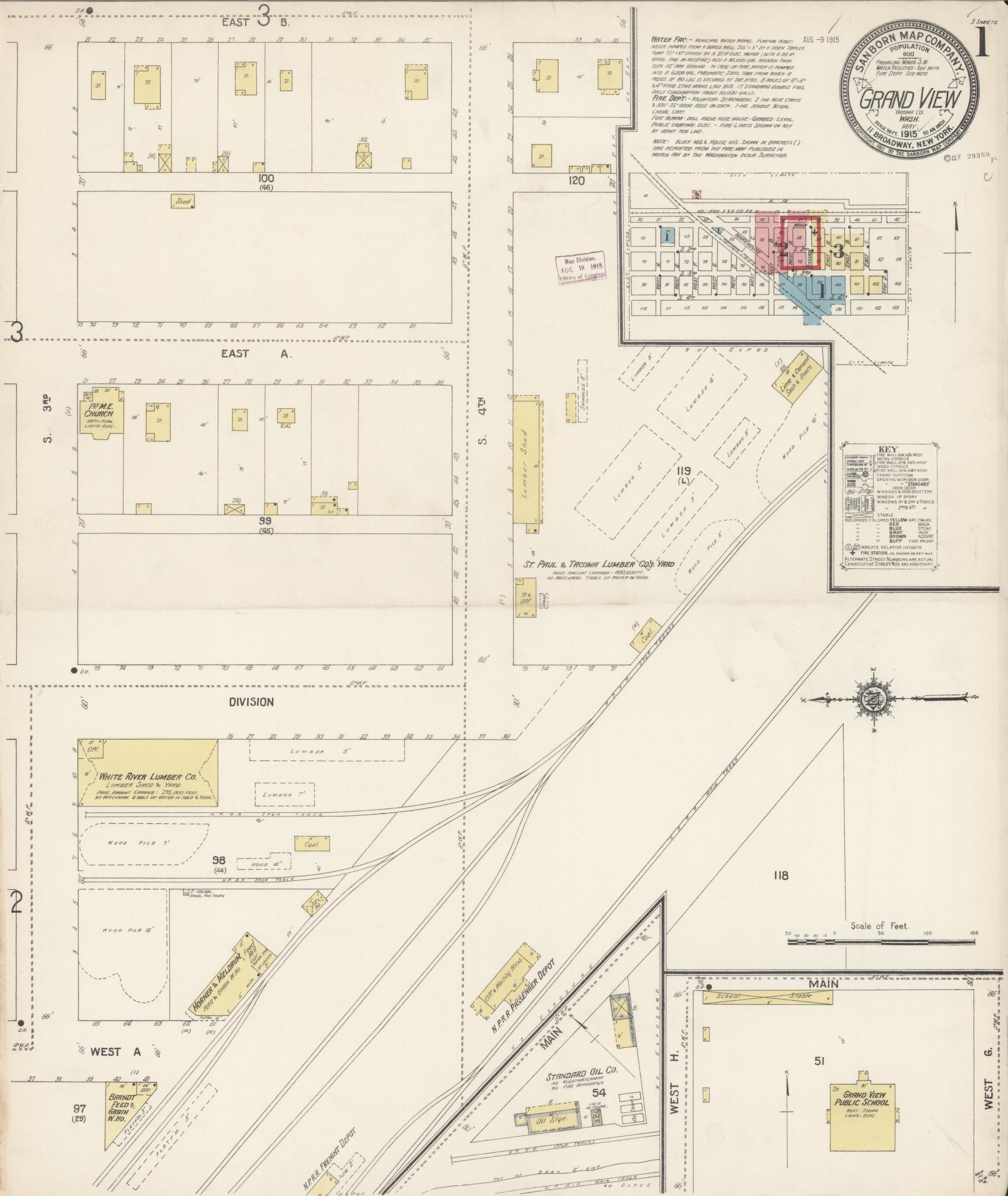 Sanborn Fire Insurance Map from Grandview, Yakima County, Washington (1915), Sheet #0001 - Complete Map Set gallery image, historic Sanborn map, vintage wall art, Washington Washington