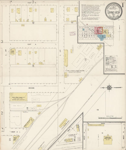 Sanborn Fire Insurance Map from Grandview, Yakima County, Washington (1915), Sheet #0001 - Complete Map Set gallery image, historic Sanborn map, vintage wall art, Washington Washington