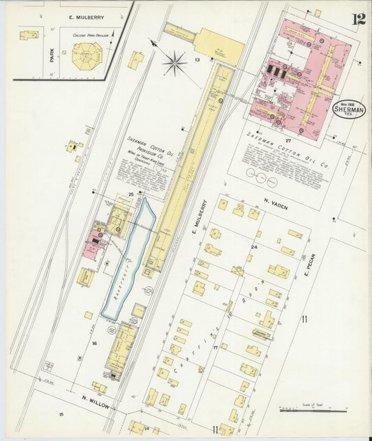 Sanborn Fire Insurance Map from Sherman, Grayson County, Texas (1908), Sheet #0012 - Historic Sanborn Fire Insurance Map Print, vintage old map wall art, antique decor, genealogy gift, Texas Texas map