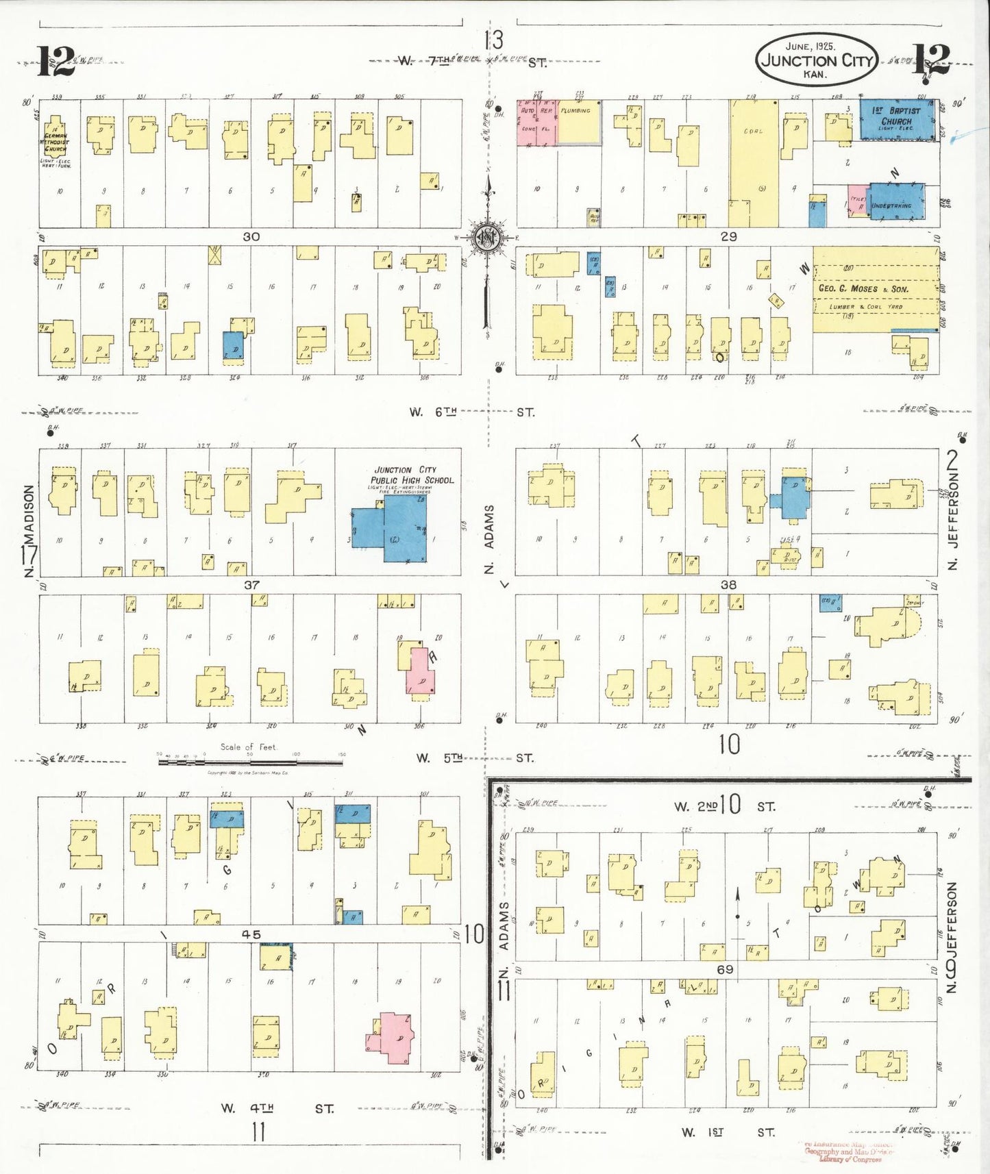Sanborn Fire Insurance Map from Junction City, Geary County, Kansas (1925), Sheet #0012 - Complete Map Set gallery image, historic Sanborn map, vintage wall art, Kansas Kansas