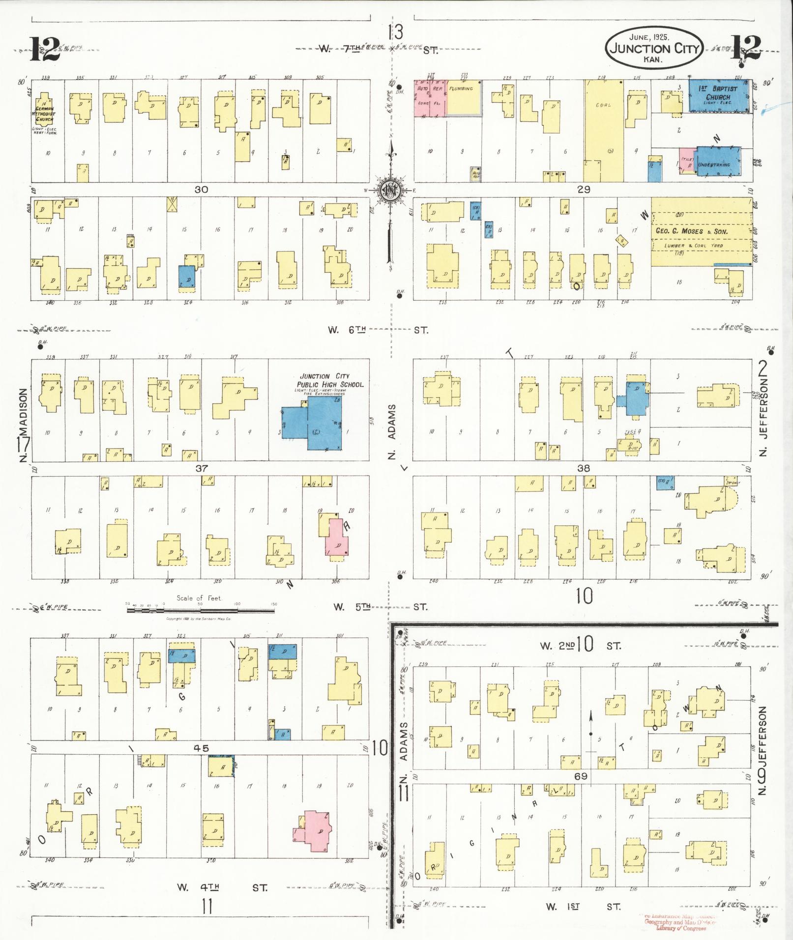 Sanborn Fire Insurance Map from Junction City, Geary County, Kansas (1925), Sheet #0012 - Complete Map Set gallery image, historic Sanborn map, vintage wall art, Kansas Kansas