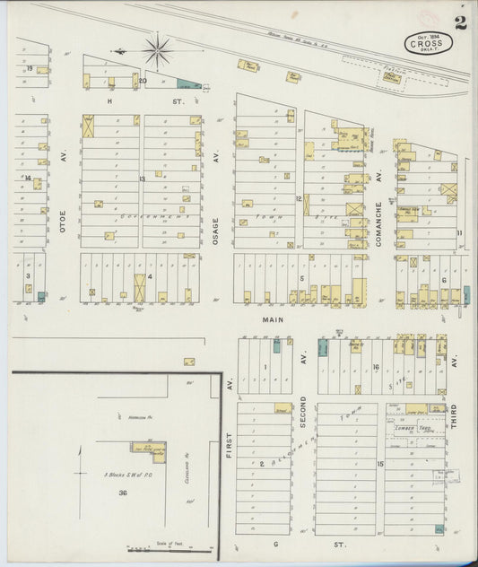 Sanborn Fire Insurance Map from Cross, Kay County, Oklahoma (1894), Sheet #0002 - Historic Sanborn Fire Insurance Map Print, vintage old map wall art, antique decor, genealogy gift, Oklahoma Oklahoma map