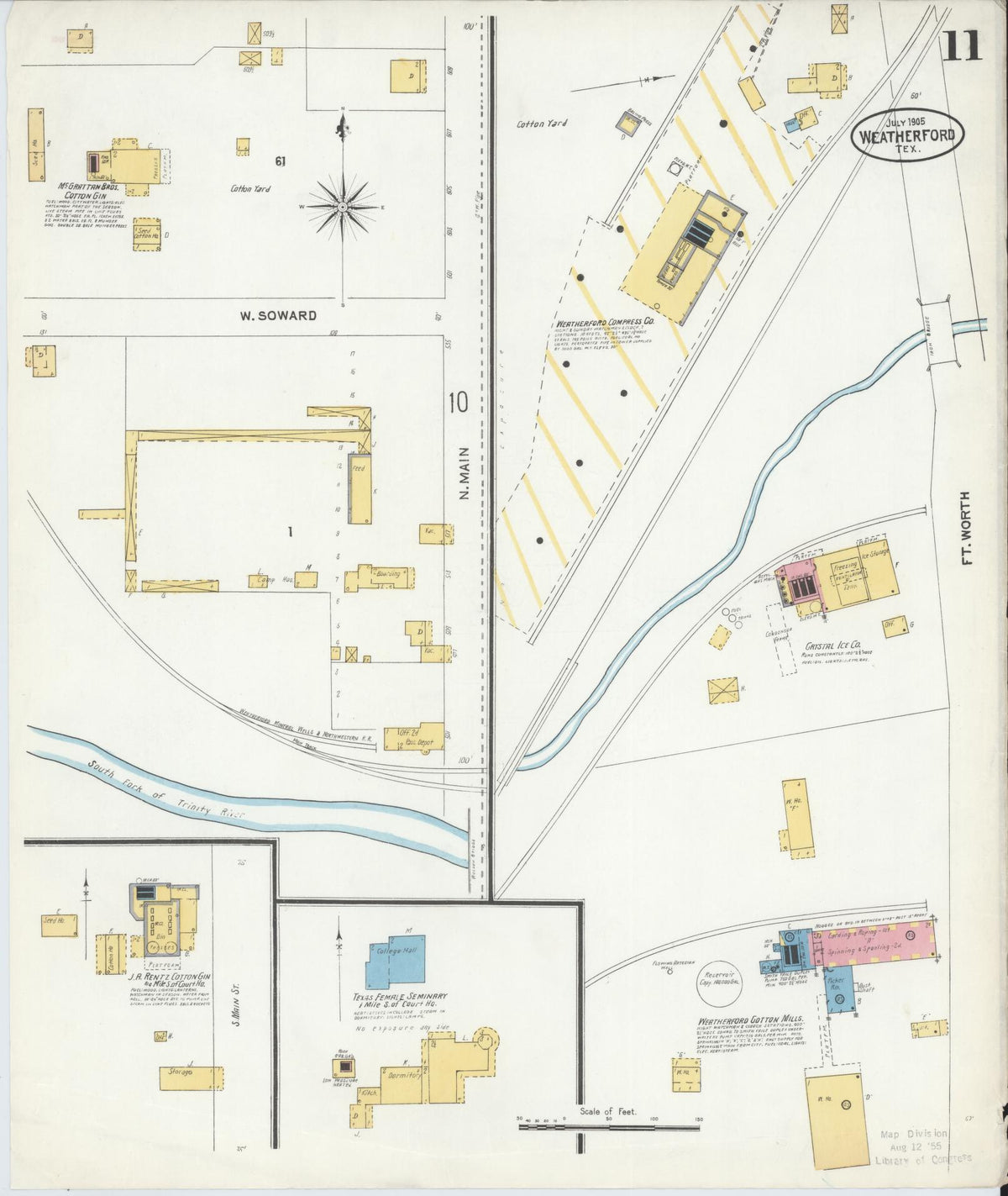 Sanborn Fire Insurance Map from Weatherford, Parker County, Texas (1905), Sheet #0011 - Complete Map Set gallery image, historic Sanborn map, vintage wall art, Texas Texas