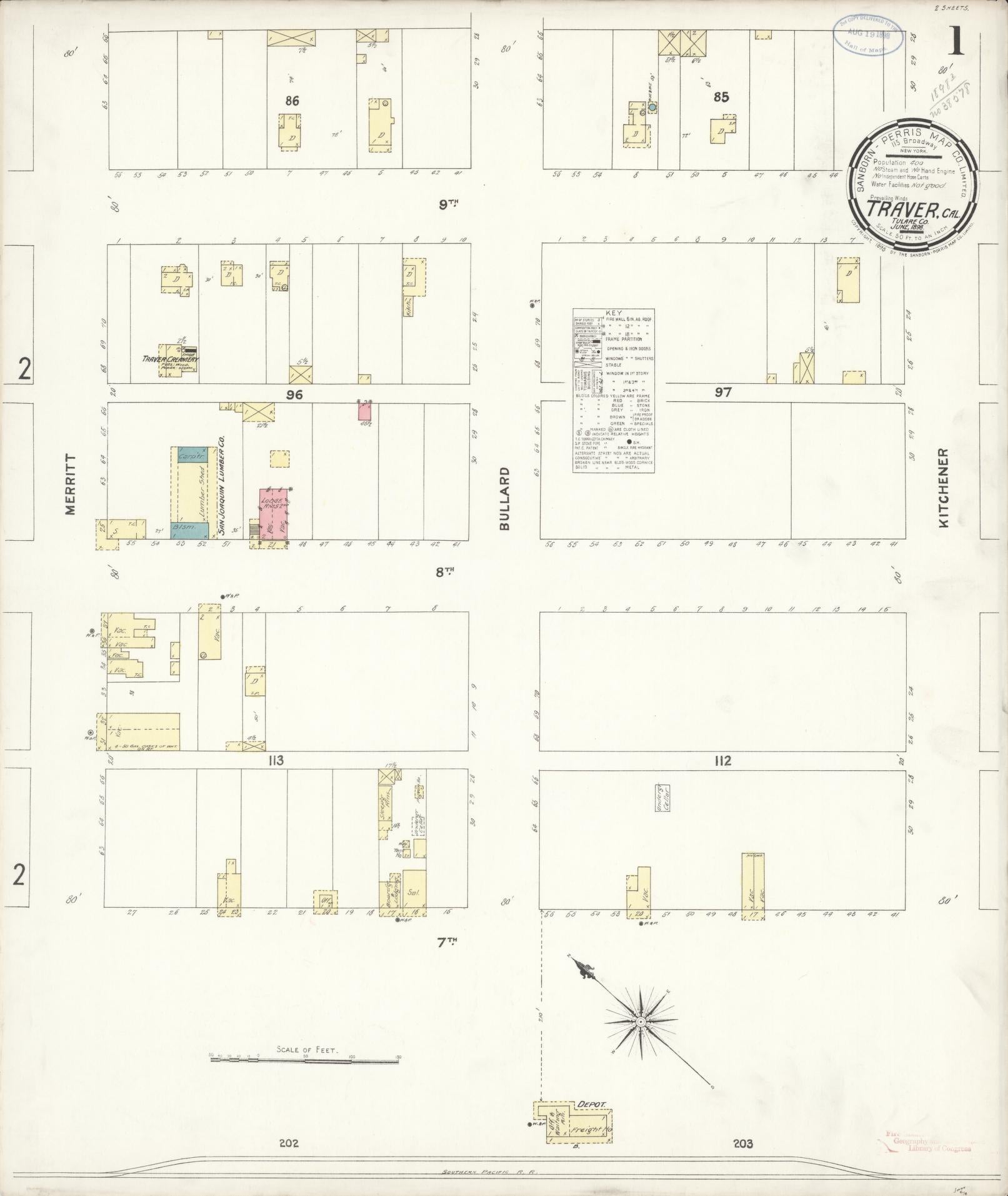 Sanborn Fire Insurance Map from Traver, Tulare County, California (1898), Sheet #0001 - Complete Map Set gallery image, historic Sanborn map, vintage wall art, California California