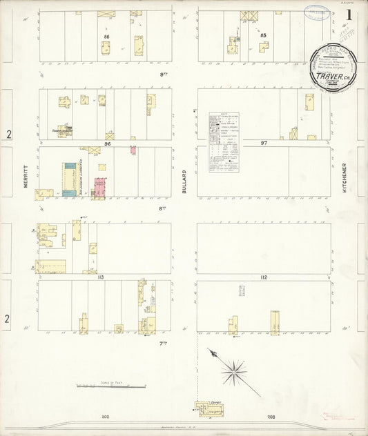 Sanborn Fire Insurance Map from Traver, Tulare County, California (1898), Sheet #0001 - Complete Map Set gallery image, historic Sanborn map, vintage wall art, California California