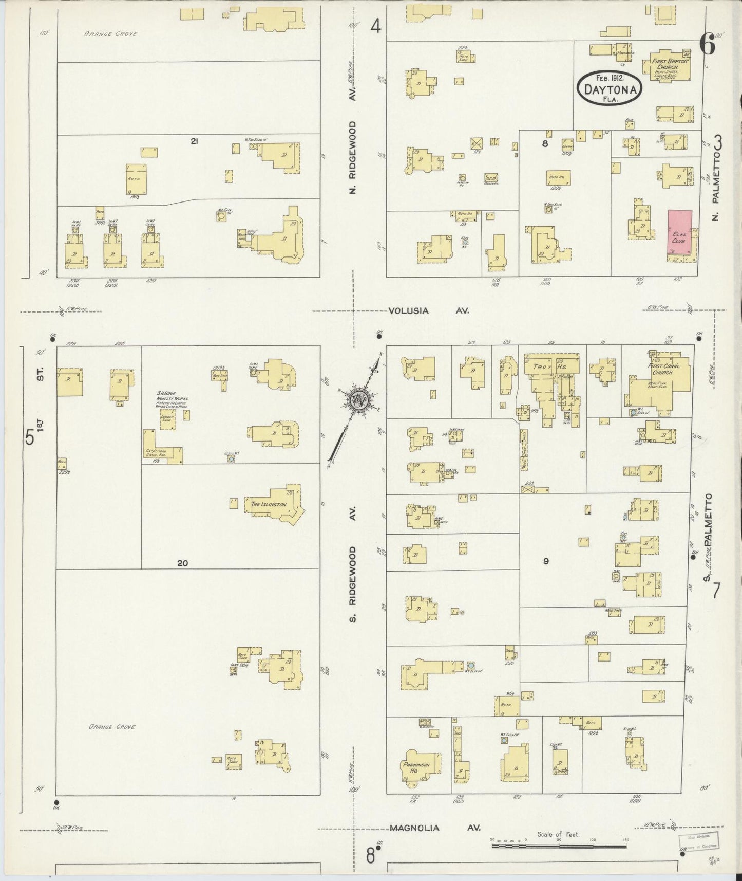 Sanborn Fire Insurance Map from Daytona, Volusia County, Florida (1912), Sheet #0006 - Historic Sanborn Fire Insurance Map Print, vintage old map wall art, antique decor, genealogy gift, Florida Florida map