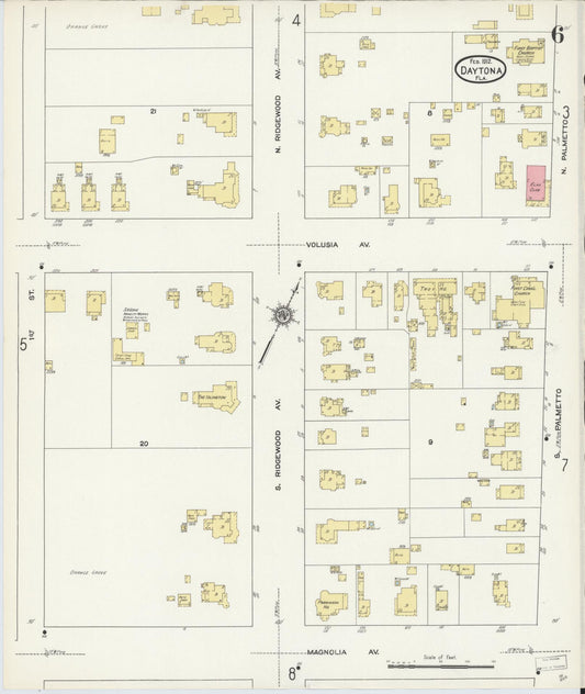 Sanborn Fire Insurance Map from Daytona, Volusia County, Florida (1912), Sheet #0006 - Historic Sanborn Fire Insurance Map Print, vintage old map wall art, antique decor, genealogy gift, Florida Florida map